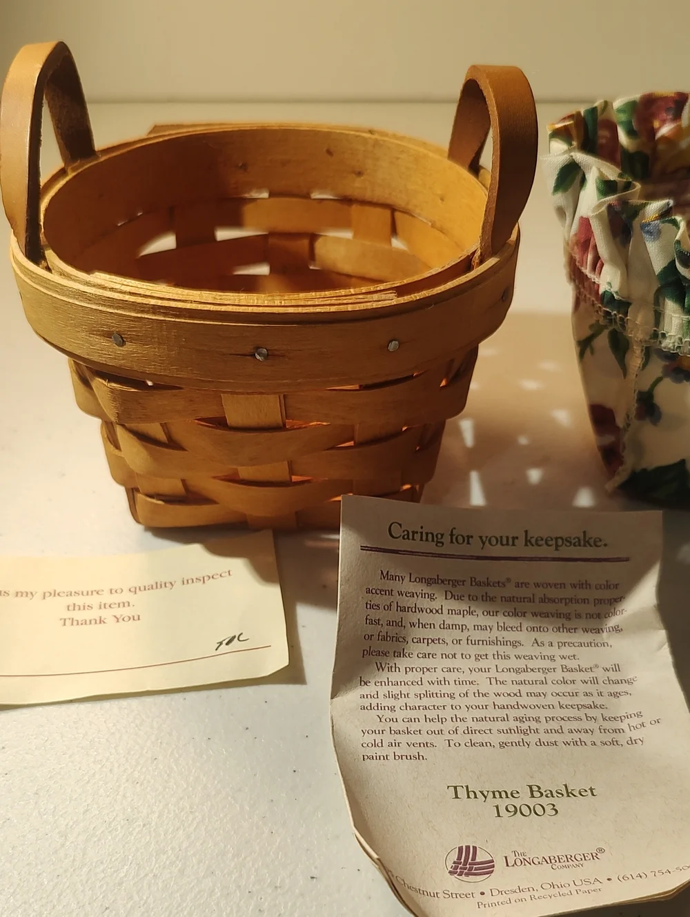 Longaberger 1995 Hostess Thyme Basket, Liner And Plastic Protector
